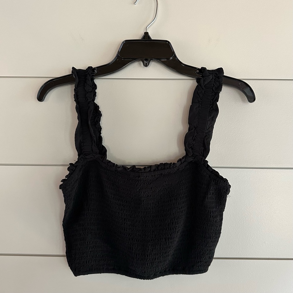 Forever 21 Black Ruched Crop Top Size Small